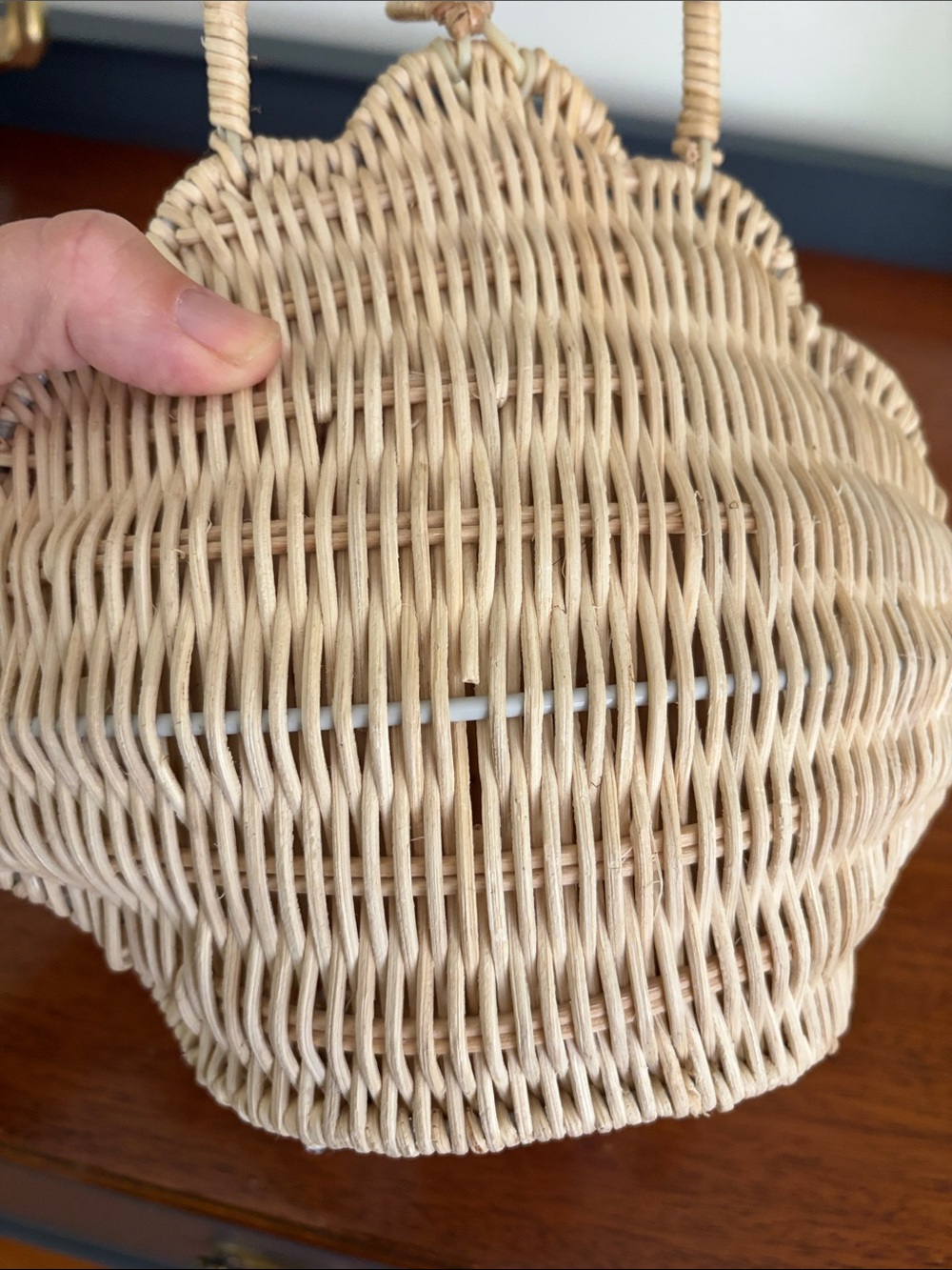 Natural Woven Rattan Shell Handbag - Beige - Picture 5 of 5